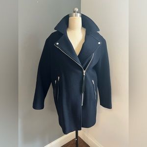 SANDRO WOOL BLEND NAVY PEACOAT W MOTO DETAILS! Size 6